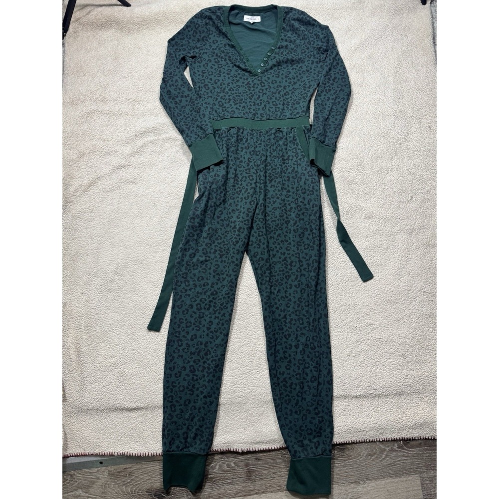 Lani‎ The Label Jumpsuit Womens Small Green Cheetah Print Long Sleeve Waist Tie